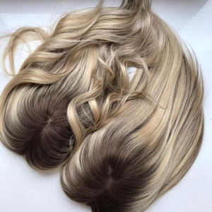 Topper per capelli con <span class=keywords><strong>Base</strong></span> in seta 100% pezzo di capelli umani europei vergini Clip ebrea di colore biondo in Topper con parte superiore in seta - Product Image 3