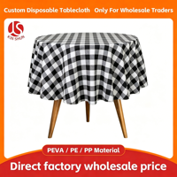Nappe ronde jetable en PEVA à grands carreaux noirs et blancs, imperméable et anti-déversement, pour commande en gros, idéale pour barbecue, pique-nique, fête en extérieur