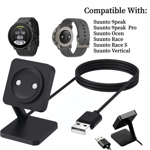 Suunto 9peak Smart Watch USB Charging Dock with Pure Copper Conductor and TPE/PVC Jacket for Pro Charger Stand