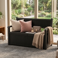 Banc de jardin moderne en osier imperméable avec rangement pour coussins de terrasse