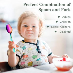 Fourchette à salade Spork multifonctionnelle Cuillère à nouilles Cuillères à dessert <span class=keywords><strong>Set</strong></span> de serveurs à salade en acier inoxydable - Product Image 5