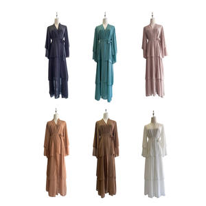 高品质定制纯色3层优雅雪纺和服连衣裙开放式伊斯兰服装穆斯林连衣裙Abaya - Product Image 5