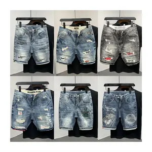 Fashion urban denim style knitted cotton elastic shorts men's jeans