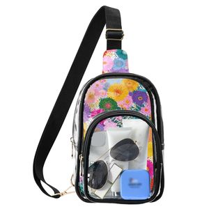 Sac bandoulière transparent style été, sac de poitrine à imprimé floral vibrant avec deux compartiments, mignon et tendance - Product Image 1