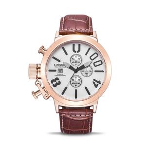 Reloj de Pulsera <span class=keywords><strong>KIMSDUN</strong></span> 924D para Hombre, de Cuarzo, Color Oro Rosa, Correa de Cuero Genuino Original, Esfera Grande, Cronógrafo, Calendario, Reloj Deportivo - Product Image 1