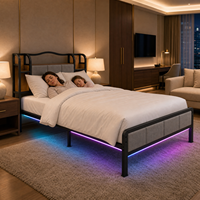 Lit simple en acier pliable et portable, réglable et extensible, avec charge USB et éclairage LED RGB / Stable et silencieux
