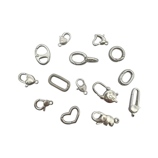 Women Round Spring Clasp Bracelet Necklace Connector Button Heart 925 Sterling Silver Lobster Toggle Clasps for Jewelry Making