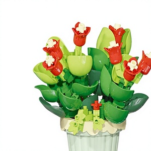 Ensemble de blocs de construction de plantes en pot en jade, 163 pièces, modèle <span class=keywords><strong>miniature</strong></span> de fleurs en plastique à assembler, décoration de bureau, cadeau - Product Image 1