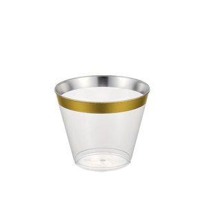 5oz Clear PS Plastic Stemless <span class=keywords><strong>para</strong></span> copas de champán con borde dorado <span class=keywords><strong>Vasos</strong></span> de cóctel desechables <span class=keywords><strong>para</strong></span> fiestas, bodas y eventos - Product Image 1