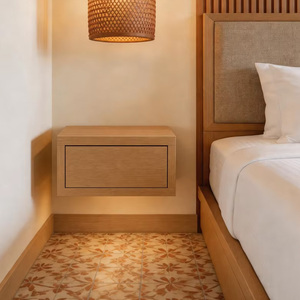 Set Letto Matrimoniale con Panca Contenitore per Camere d'Albergo, Finitura Rovere Chiaro, in MDF - Arredamento per Camere Ospiti e Suite - Product Image 5