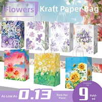Sac en papier kraft personnalisé série fleurs pour traiteur, thé au lait, café, desserts, emballage à emporter, sac cadeau