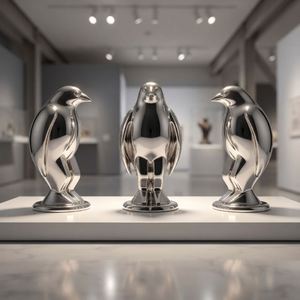 Statue d'animal moderne en métal personnalisée, sculpture en acier inoxydable, pingouin - Product Image 4