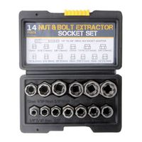 Ensemble de 14 extracteurs de boulons et d'écrous endommagés en acier Cr-Mo avec coffret de rangement solide, outil d'extraction d'écrous