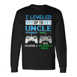 T-shirt à manches longues « Leveled Up To Uncle 2026 » sur le thème des jeux vidéo, design « Soon To Be Uncle » - Product Image 2
