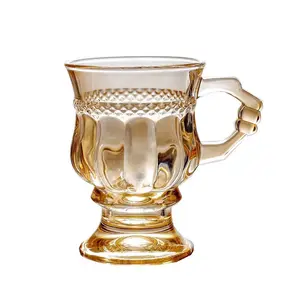 Simple vintage embossed European water cup Souvenir amber creative ins glass coffee cup