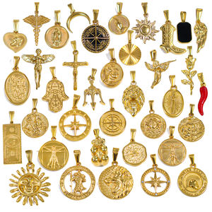 Liontin kustom tangan Caduceus Hamsa perhiasan gratis Tarnish liontin pria St Christopher Da Vinci kompas berlapis emas 18k untuk pria - Product Image 5