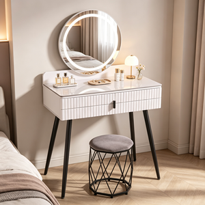 Modern Makeup <b>Vanity</b> With Lighted Mirror Storage Drawers Bedroom Dressing <b>Table</b> With Stool - Product Image 3