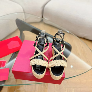 Straw Woven Square Toe Wedge <b>Sandals</b> for Women Summer Evergreen Chunky Heel Exposed Toes Cross Straps - Product Image 2