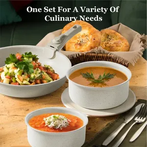 12 cái trắng Granite gốm không dính <span class=keywords><strong>Cookware</strong></span> <span class=keywords><strong>Set</strong></span> cảm ứng chậu chảo với thìa chiên chảo & saucepans - Product Image 4