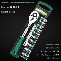 Kit d'outils de réparation mécanique automobile 12 pièces, embouts 1/4 ", 3/8 ", 1/2 ", coffret vert, jeu de douilles 20 pièces
