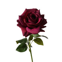Roses artificielles bordeaux faites à la main, toucher réel, style moderne, imperméables, têtes de fleurs artificielles pour mariage