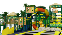 Parc de trampolines Jungle Adventure en acier inoxydable avec toboggan, cabane dans les arbres et motifs animaliers, aire de jeux intérieure commerciale pour enfants et adultes