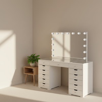 FENGHUANG table de maquillage de luxe moderne avec 13 tiroirs miroir éclairé par LED dessus en verre brillant pour dames commode chambre hôtel