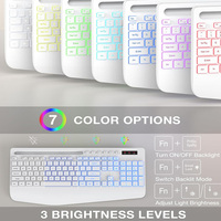 Clavier et souris ergonomiques sans fil silencieux rechargeables, combo 2.4G, rétroéclairage RGB, boutons multimédias, support pour tablette et téléphone, 1600 DPI USB
