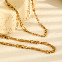 Collier chaîne à maillons épais et fins en acier inoxydable plaqué or 18 carats, sans ternissement, pour femmes - Nouveauté en gros