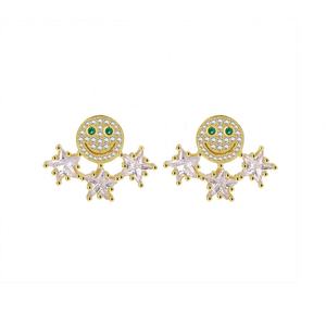 Pendientes de Estrella de Cinco Puntas de Moda Unisex, Pendientes de Cara Sonriente con Incrustaciones de Diamantes, Joyería de Latón Chapado en Oro - Product Image 1