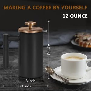 Đen Mini Pháp Báo Chí Cà Phê <span class=keywords><strong>Maker</strong></span> 12Oz Duy Nhất Cup Pháp Báo Chí Với Rose <span class=keywords><strong>Gold</strong></span> Nắp 3 Bộ Lọc Thêm & 1 Vàng Muỗng - Product Image 3