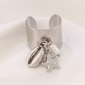 Anillo <span class=keywords><strong>Ex</strong></span> <span class=keywords><strong>Voto</strong></span> de Acero Inoxidable Chapado en Oro, Cruz y Medalla, Medalla DE LA Virgen María en Anillo, Estrella de Mar, Concha y Perla - Product Image 3