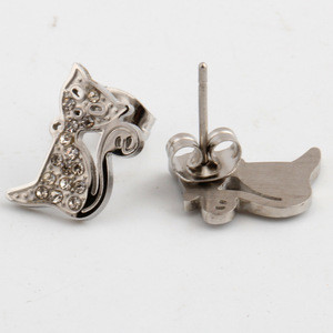 Cat <b>Stud</b> <b>Earrings</b> 304 Stainless Steel Rhinestone Inlay Animal Shape Gift For Women - Product Image 3