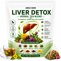 Sachets de thé détoxifiant pour le foie sans caféine, à base de plantes naturelles pour la santé hépatique, 9 herbes, qualité AAA, emballage en boîte, ISO22000, OEM