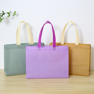 Non-Woven Shopping Tote Bag <b>Medium</b> Size Top Handle Groceries Carry Bag Red Blue <b>Brown</b> Colors PP Webbing Handles - Product Image 4