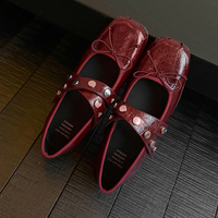 Nouvelles Ballerines Femme en Cuir de Vachette Véritable à Bout Carré, avec Sangles, Rivets et Nœud Papillon – Collection Automne 2026 – Modèle Tendance et Confortable