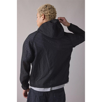 Veste coupe-vent à capuche en maille noire pour homme avec logo ODM, transparente, à carreaux, zippée, légère, style streetwear