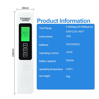 Compteur TDS 4 en 1 TDS EC Temperature(°C,°F) Meter, Kits de test d'eau numérique à lecture instantanée pour eau potable, robinet, puits, RO/DI