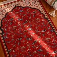 Tapis de prière personnalisé en flanelle épaisse, imprimé, à poils courts, lavable en machine, avec pompons, antidérapant, pour la maison