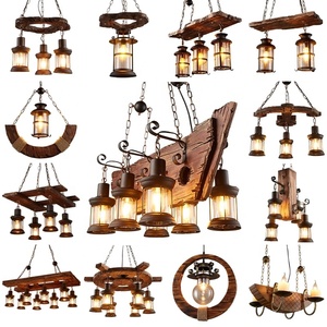 Lampe à Suspension LED Vintage Rustique et Industrielle en Bois, Lustres en Echelle de Ferme Antique, <span class=keywords><strong>Bougie</strong></span> de Bateau <span class=keywords><strong>Ancien</strong></span> <span class=keywords><strong>Lustre</strong></span> d'Île en Bois - Product Image 2