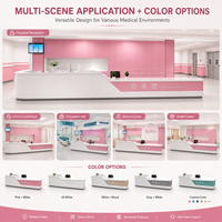 Comptoir de consultation médicale moderne et personnalisé pour hôpital, bureau d'accueil rose pour clinique, bureau d'information médicale avec éclairage LED