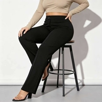 Pantalon de costume taille haute coupe bootcut pour femme grande taille, à bouton unique, fermeture éclair, extensible, coupe ajustée, longueur complète, pour le bureau, 100 % polyester