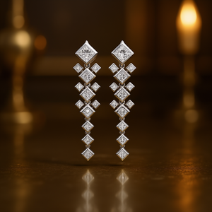 Boucles d'oreilles en or blanc naturel avec diamants taille princesse E2958, style classique pour femme, bijoux raffinés - Product Image 2