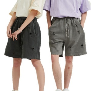 Shorts d'été pour hommes style streetwear, délavés et déchirés, coupe ample, style vintage, vêtements de marque streetwear - Product Image 1