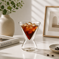 Gobelet isotherme moderne en verre borosilicate à double paroi de 4 oz, en forme de sablier, pour boissons froides (café glacé, thé, jus)
