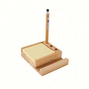Organizador de Escritorio de Bambú Personalizado con Soporte para Teléfono, Portaplumas y Espacio para Notas Adhesivas - Ideal para Uso en la Oficina - Product Image 2
