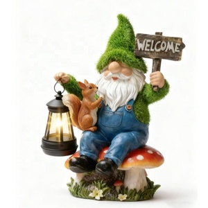 Figura de Gnomo de Jardín Hecha a Mano en Resina, Pintada a Mano, Gnomo de Jardín Solar con Letrero de Bienvenida, Decoración de Jardín - Product Image 1