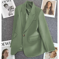 Penjualan Panas Blazer Wanita Cokelat Jaket Jas Single Breasted Lengan Panjang Pakaian Kantor Elegan Harga Murah