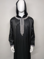 Djellaba à Capuche Rayée pour Hommes 2024 Kaftan avec Poches Thobe Musulman pour Hommes Thobes Marocains Vêtements Islamiques Robe Abaya