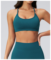 Soutien-gorge de yoga sans couture pour femme, logo personnalisable, design dos évidé, nouvelle couleur, haut de fitness pour femme, soutien-gorge bleu